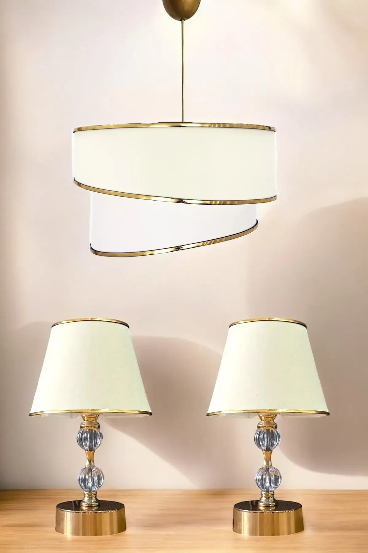 AVİZE,ABAJUR,KOMİDİN SET LACTEA MODEL